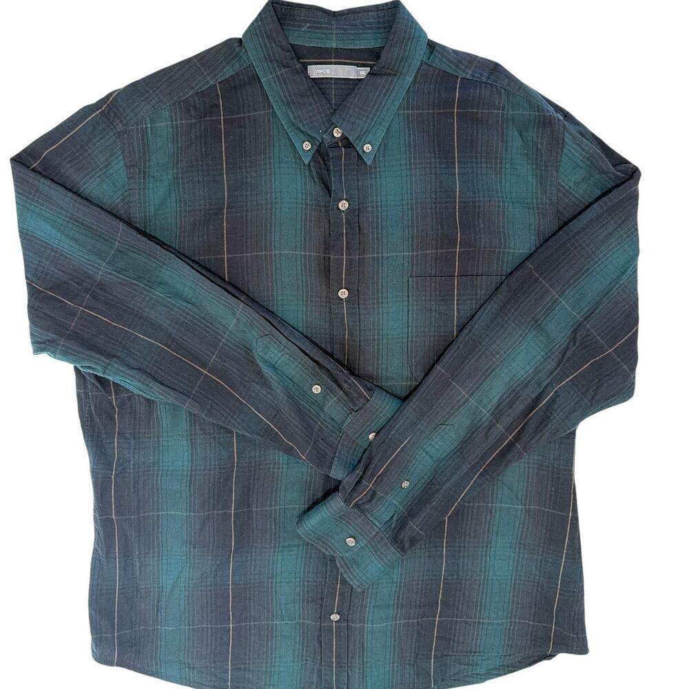 Vince Sz XL Flannel Shirt Men's Cotton Blend Long Sleeved Button Up Green Black